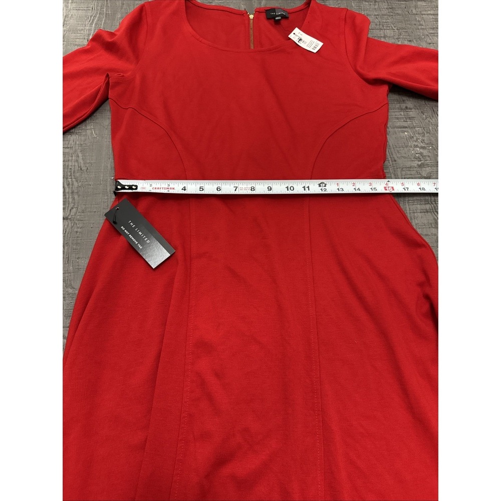 The Limited Red Fit & Flare Skater Dress Scoop Neck Long Sleeve Size Large New - Picture 7 of 7